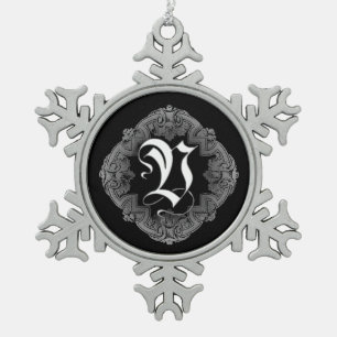 Eleganter gothischer Anfangsbuchstabe V-Schneefloc Schneeflocken Zinn-Ornament