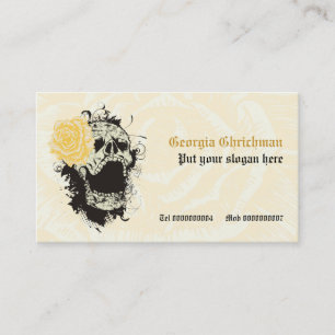 Eleganter gothischer Grunge-Totenkopf & gelbe Rose Visitenkarte