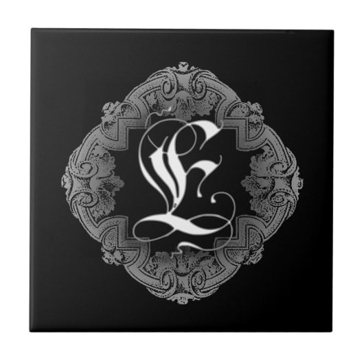 Eleganter gotischer Anfangsbuchstabe E Fliese (Vorderseite)