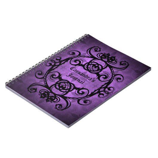 Eleganter gotischer Damast lila und schwarz Notizblock (Linke Seite)