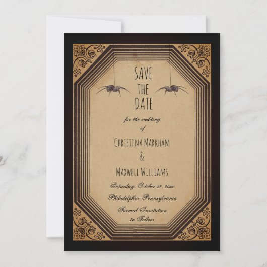 Eleganter gotischer Deko-Rahmen-Geflechte Save the Date (Vorderseite)