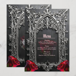 Eleganter gotischer Hochzeitsrosenrahmen Menükarte