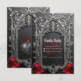 Eleganter gotischer Hochzeitsrosenrahmen RSVP Karte