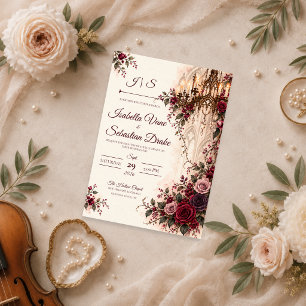 Eleganter gotischer Kronleuchter-Hochzeit Einladung