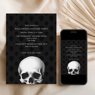 Eleganter gotischer Totenkopf schwarzer Damast Hal