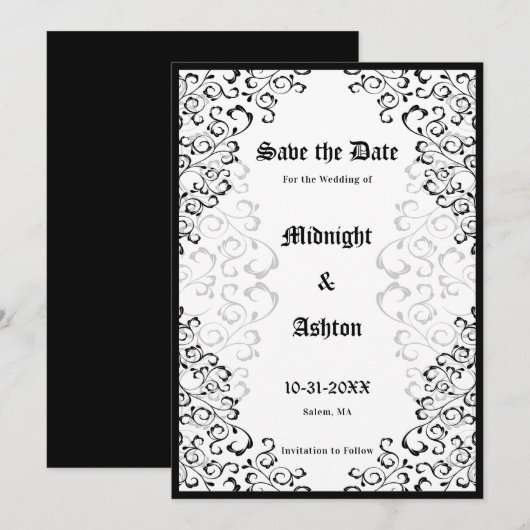 Eleganter Gotischer Verzierter Rahmen Save the Dat Date (Vorne/Hinten)