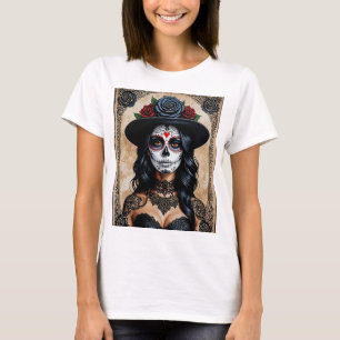 Eleganter gotischer Zuckerschädel Tag des Toten T- T-Shirt