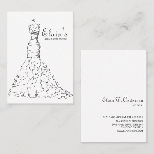 Eleganter Gown Bridal Dress Boutique Hochzeitsplan Visitenkarte (Vorne/Hinten)