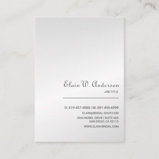 Eleganter Gown Bridal Dress Boutique Hochzeitsplan Visitenkarte (Rückseite)