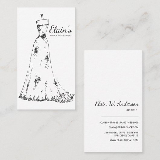 Eleganter Gown Bridal Dress Boutique Hochzeitsplan Visitenkarte (Vorne/Hinten)