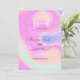 Eleganter Gradient Glitzer Swirl Holographic Einladung