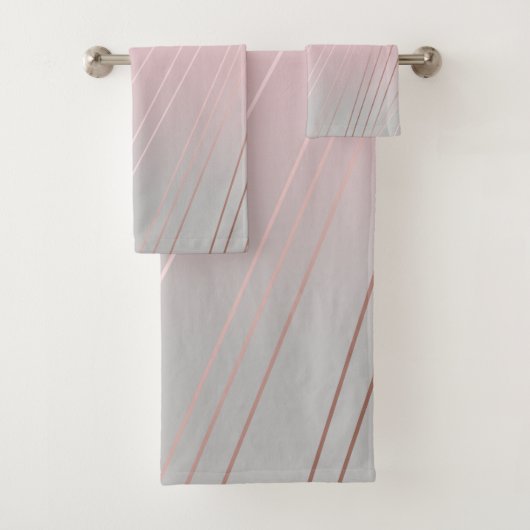 Eleganter Gradient rosa Graumuster Rose Gold Badhandtuch Set (Insitu)