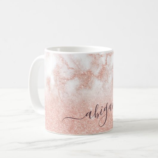 Eleganter Gradienten Kupfer Rose Gold Glitzer Marm Kaffeetasse (Vorderseite Links)