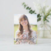 Eleganter Graduate Black Script Foto Abschluss Postkarte (Stehend Vorderseite)
