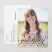 Eleganter Graduate Black Script Foto Abschluss Postkarte (Vorne/Hinten)