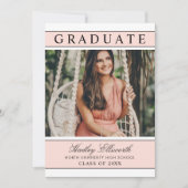 Eleganter Graduate Blush Pink Foto Abschluss Einladung (Vorderseite)