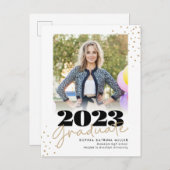 Eleganter Graduate Class Gold Dots Foto Abschluss Ankündigungspostkarte (Vorne/Hinten)
