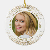 Eleganter Graduate Custom 2 Foto Gold Abschluss Keramik Ornament (Vorne)