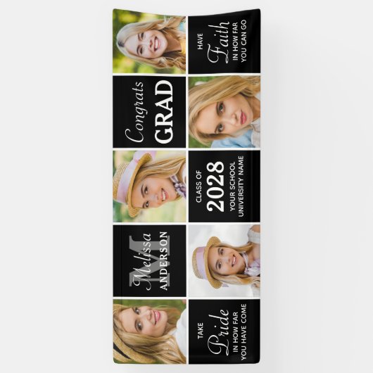 Eleganter Graduate Custom 5 Foto Collage Abschluss Banner (Vertikal)