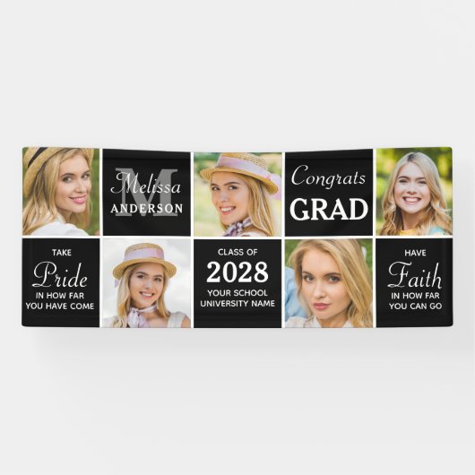 Eleganter Graduate Custom 5 Foto Collage Abschluss Banner (Horizontal)