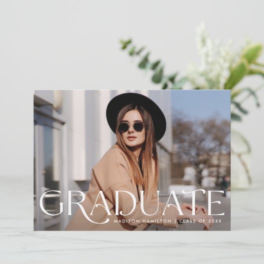 Eleganter Graduate Foto Abschluss Ankündigung (Stehend Vorderseite)