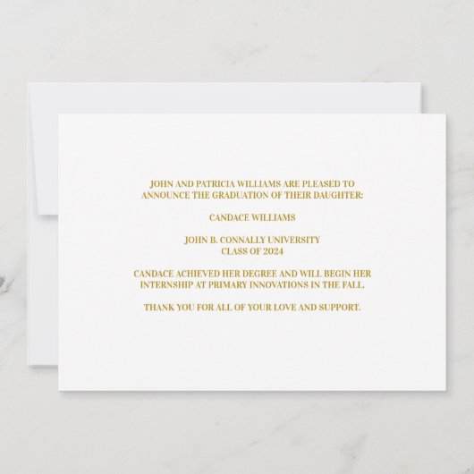 Eleganter Graduate Foto Gold Typografy Abschluss Ankündigung (Rückseite)
