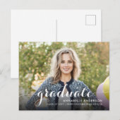 Eleganter Graduate Girly Script Foto Abschluss Ankündigungspostkarte (Vorne/Hinten)