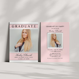 Eleganter Graduate Light Pink Foto Abschluss Einladung