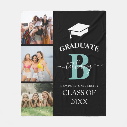 Eleganter Graduate Monogram 3 Foto Abschluss Fleecedecke (Vorderseite)
