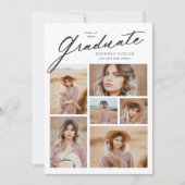 Eleganter Graduate Script 6 Foto Collage Abschluss Einladung (Vorderseite)