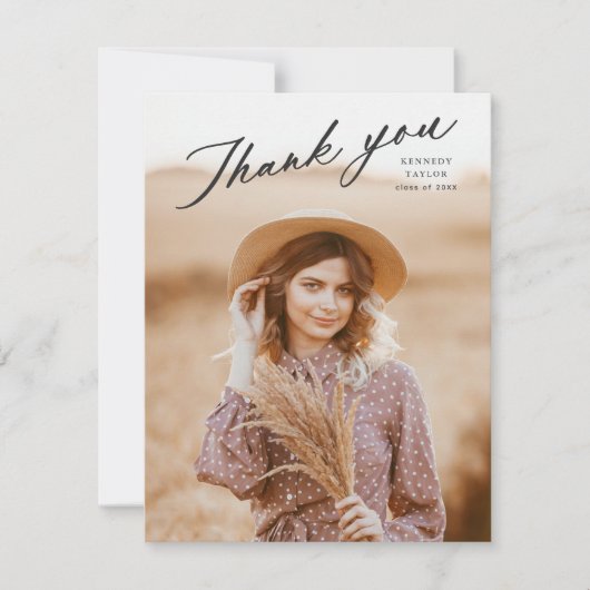 Eleganter Graduate Script Foto Abschluss Dankeskarte (Vorderseite)