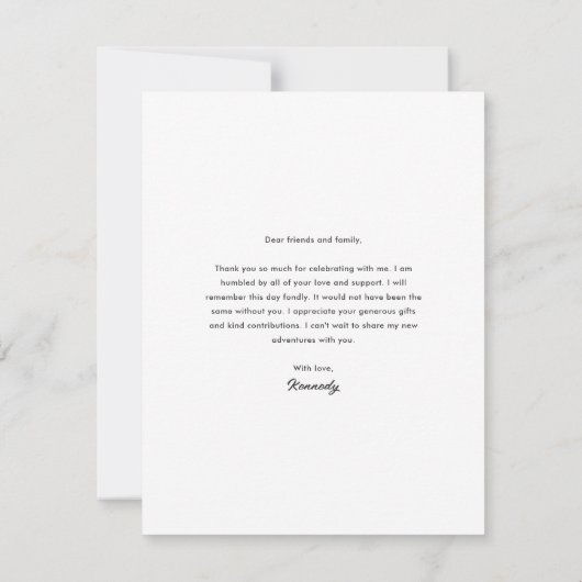 Eleganter Graduate Script Foto Abschluss Dankeskarte (Rückseite)