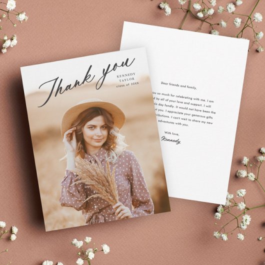 Eleganter Graduate Script Foto Abschluss Dankeskarte