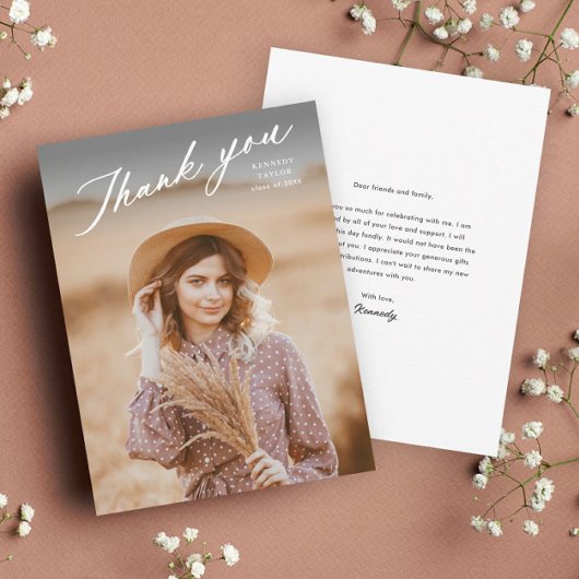 Eleganter Graduate Script Foto Abschluss Dankeskarte