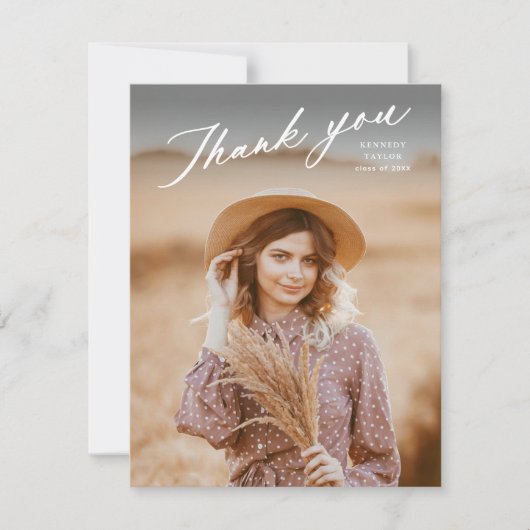 Eleganter Graduate Script Foto Abschluss Dankeskarte (Vorderseite)