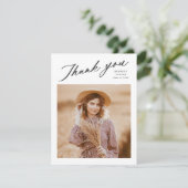 Eleganter Graduate Script Foto Abschluss Dankeskarte (Stehend Vorderseite)