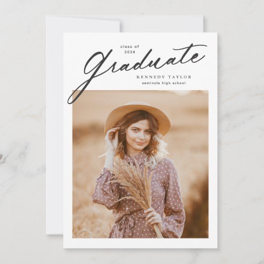 Eleganter Graduate Script Foto Abschluss Einladung (Vorderseite)