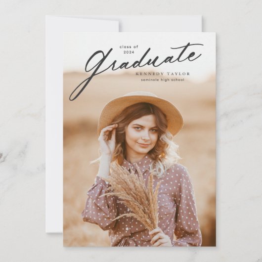 Eleganter Graduate Script Foto Abschluss Einladung (Vorderseite)