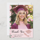 Eleganter Graduates Foto Blumenrosa Abschluss Dankeskarte (Vorderseite)