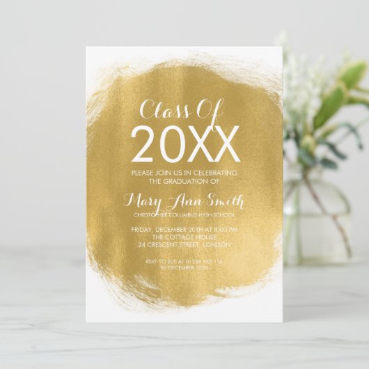 Eleganter Graduiertenparty Gold Paint Look Einladung (Stehend Vorderseite)