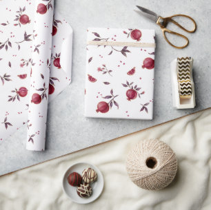 Eleganter Granatapfel-Botanik-Wrap in Wasserfarben Geschenkpapier