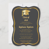 Eleganter Graphit | Goldene Abschlussfeier Einladung (Vorderseite)