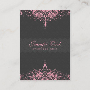 Eleganter, grau-rosa Vintager, floraler Damaskus 2 Visitenkarte