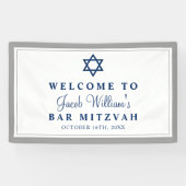 Eleganter Grau und Navy Blue Bar Mitzvah Willkomme Banner (Horizontal)