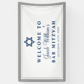 Eleganter Grau und Navy Blue Bar Mitzvah Willkomme Banner (Vertikal)