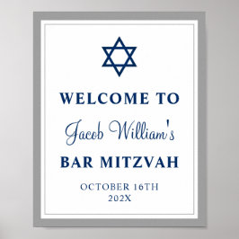 Eleganter Grau und Navy Blue Bar Mitzvah Willkomme Poster