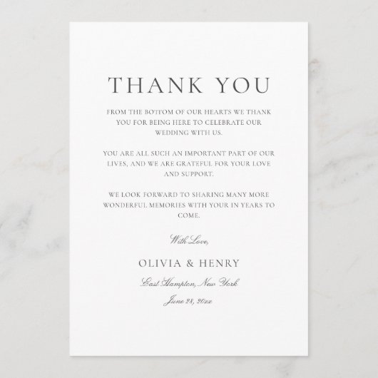 Eleganter, grau-weißer Empfang Danke & Hochzeit Menükarte (Rückseite)