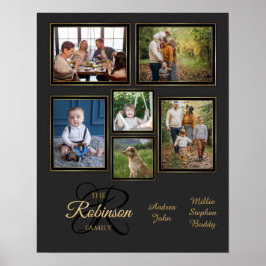 Eleganter Graue Schwarz-Gold-Fotocollage-Familienn Poster