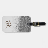 Eleganter Graue und Silberner Glitzer Mit Monogram Gepäckanhänger (Vorderseite horizontal)