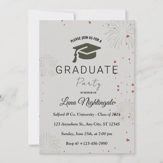 Eleganter grauer Abschluss mit einem Foto Einladung (Vorderseite)